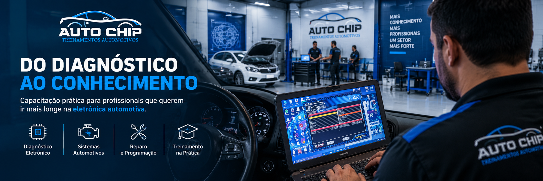 Auto Chip — do diagnóstico ao conhecimento. Capacitação prática em eletrônica automotiva.